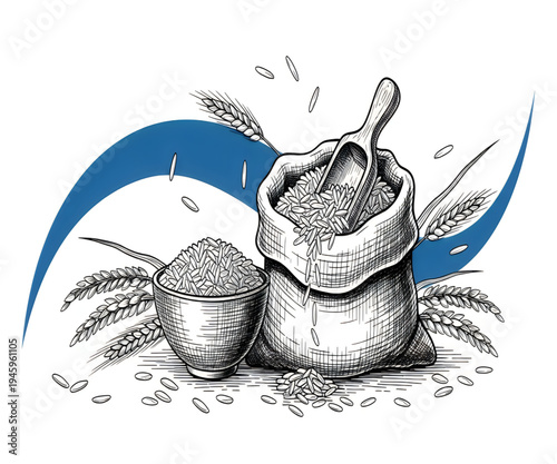 Rice bag with scoop and bowl