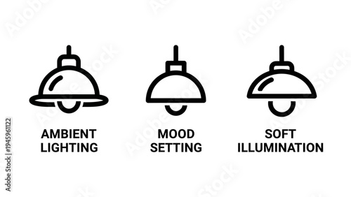 Ambient lighting mood setting and soft illumination icons for home interior design and decoration concepts