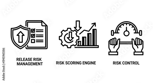 Business risk management, scoring engine, and control icons for financial and operational security