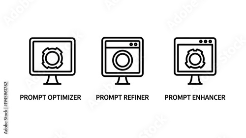 Ai prompt engineering and optimization icons for generative artificial intelligence and content refinement