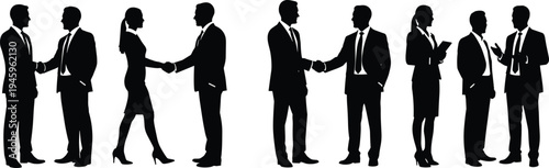 Business professionals silhouettes, corporate communication, handshake collaboration, office teamwork