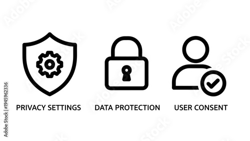 Cyber security and user privacy protection icon set for data settings and compliance