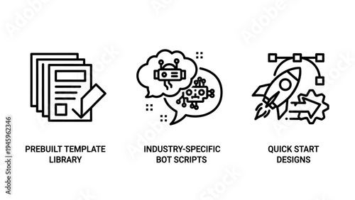 Automation and software development icon set for templates chatbots and quick design starts