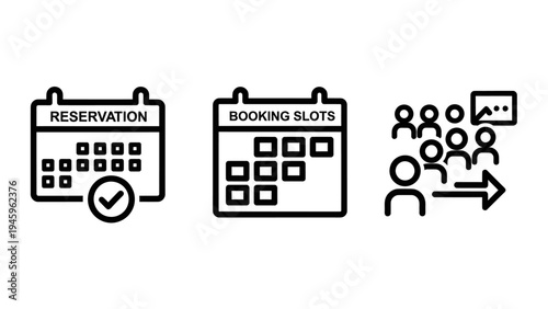 Online reservation and booking slots icons for appointment scheduling
