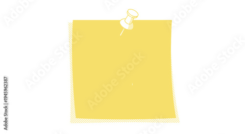 Square yellow sticky note paper is attached to an unseen surface by a single white pushpin located near the top center edge.