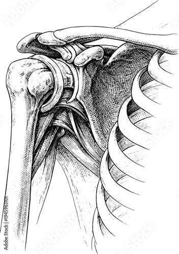 Victorian anatomical shoulder joint engraving vintage medical illustration