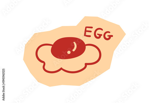 Fried Egg Icon with Hand Drawn Text on Organic Shaped Backdrop for scrapbook and journal. Vector illustration design.