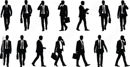 Business professionals silhouettes, corporate teamwork, office workers, formal attire, leadership concept, business communication, career success
