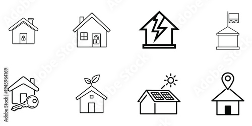 Eco friendly house icons and sustainable home designs