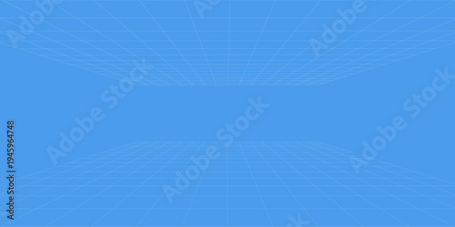 3d wireframe grid room. 3d perspective laser grid 16 9.. Cyberspace blue background with white mesh. Futuristic digital hallway space in virtual reality. Vector illustration.