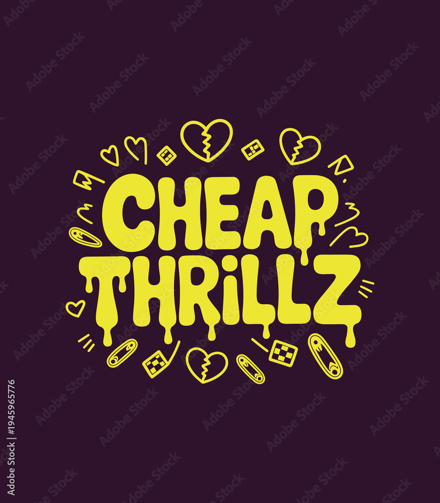 Fototapeta premium Cheap ThrillZ Dripping Font Graphic with Punk Doodles and Hearts