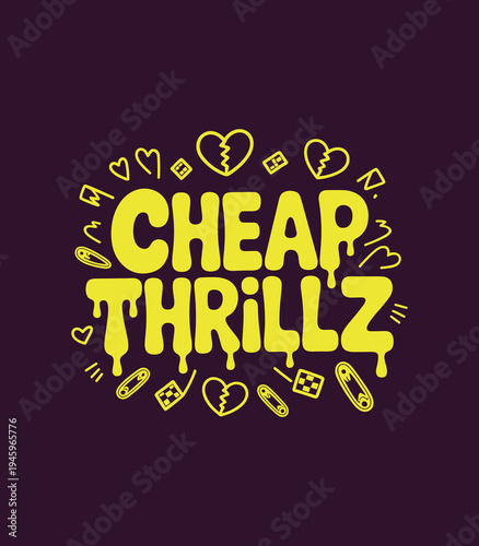 Cheap ThrillZ Dripping Font Graphic with Punk Doodles and Hearts