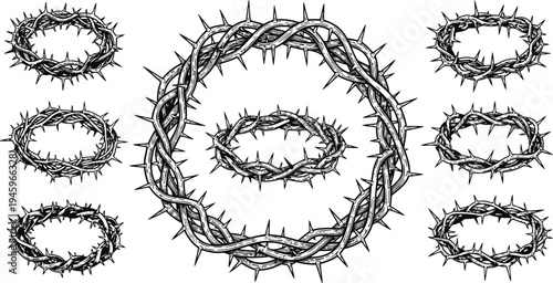 Crown of Thorns Collection Religious Symbol Vintage Illustration Style