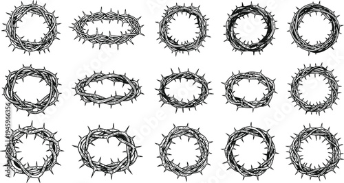 Crown of Thorns Collection Symbolizing Sacrifice and Suffering Stock Graphics
