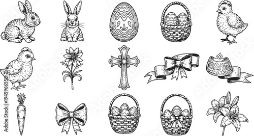 Easter Icons Collection: Bunny Chick Egg Cross Flower Ribbon