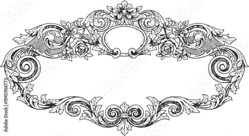 Ornate Floral Frame Oval Blank Space Vintage Engraving Stock