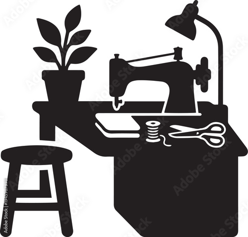 Vintage metal sewing machine equipment isolated as a vector illustration symbol of old technology and design