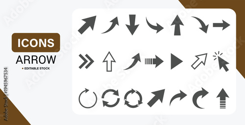 Modern simple arrow icon set with cursor and direction symbols, black vector collection.
