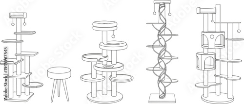 Cat trees, pet furniture, climbing structures, feline enrichment, multi-level platforms, spiral ramps, scratching posts, cozy beds, playful design, modern cat