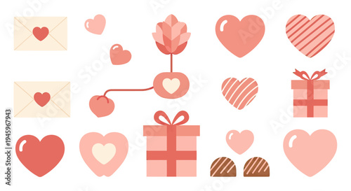 A charming collection of flat illustrations celebrating love and romance for Valentine's Day