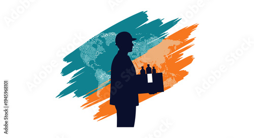 Worldwide Logistics and Distribution Person Delivering Packaged Goods Globally