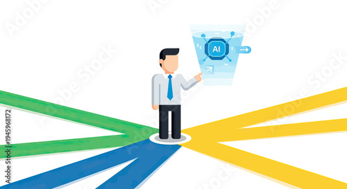 Businessman Navigating AI-Powered Paths Strategic Decisions for Future Growth