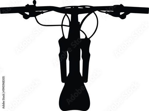 Mountain Bike Front View Silhouette, Bicycle Handlebar Vector Illustration