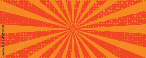 Starburst or sunburst background with dot texture and halftone. Comic style. Banner for promotion.