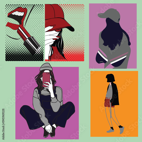 Set of 4 women illustrations vector, people icons