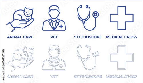 Medical and veterinary icons and illustrations for healthcare and animal care