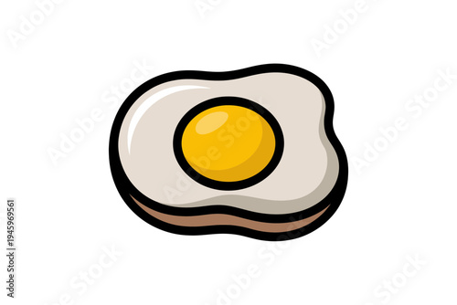 A cartoon illustration of a fried egg with a runny yolk and white background