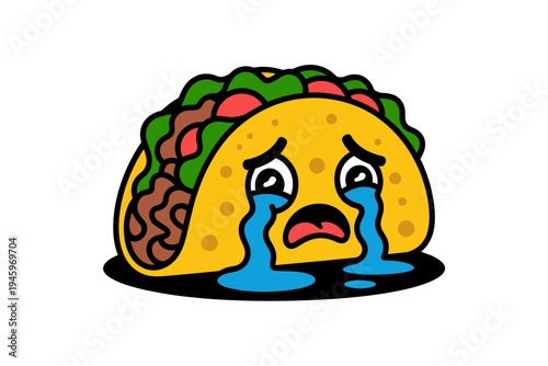 A crying taco cartoon character with a sad face and tears