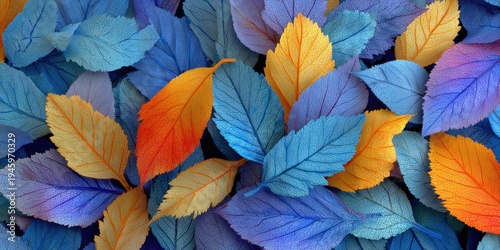 Colorful leaves arranged on a surface during autumn season