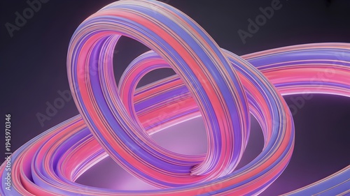 Colorful twisted ribbons glow dark background