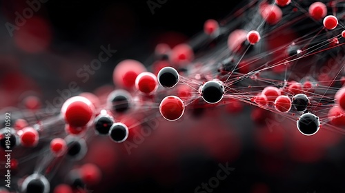 Visual representation of molecules in red and black colors with connections