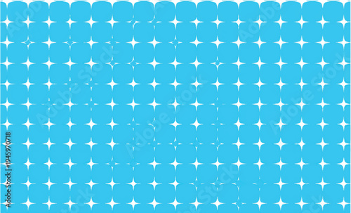 A repeating pattern features small white four-pointed star shapes distributed evenly across a bright cyan background field.