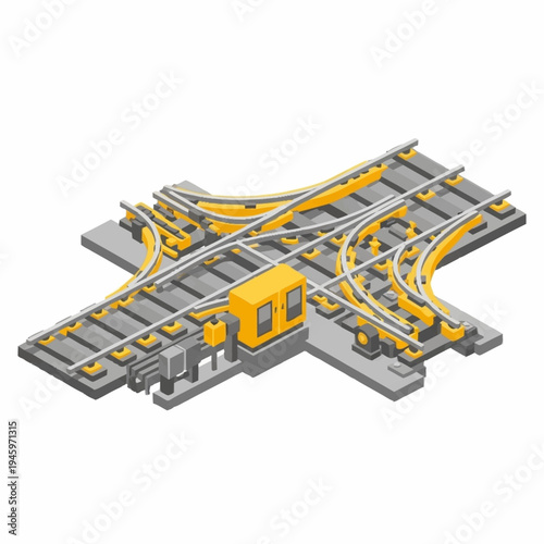 Detailed Illustration of a Complex Railway Switch System.