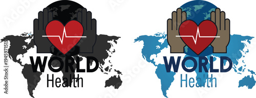 World Health Day icon set collection featuring heart, stethoscope, global health care symbols and medical awareness concepts.