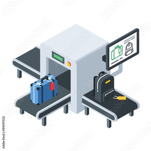 Airport Security Scanner with Luggage and Backpack.