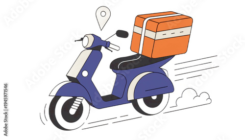 vector illustration of a scooter with location pin food rider scooter