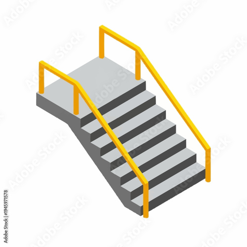 Modern Industrial Staircase with Yellow Handrails Isometric View.