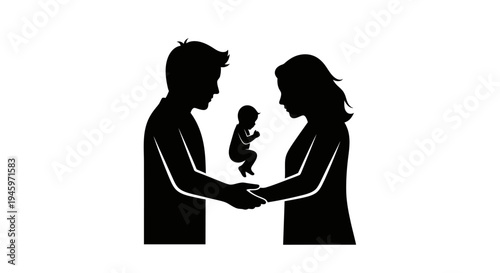 Black silhouette of family with baby.