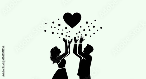Silhouette of couple holding heart.