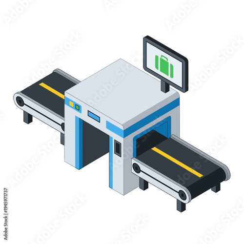 Airport Security Scanner Conveyor Belt System Illustration.