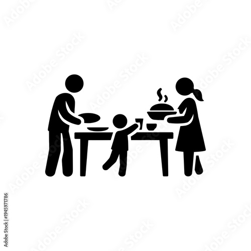 Family Preparing Dinner Table Icon