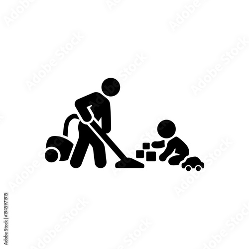 Parent Vacuuming Near Child Icon