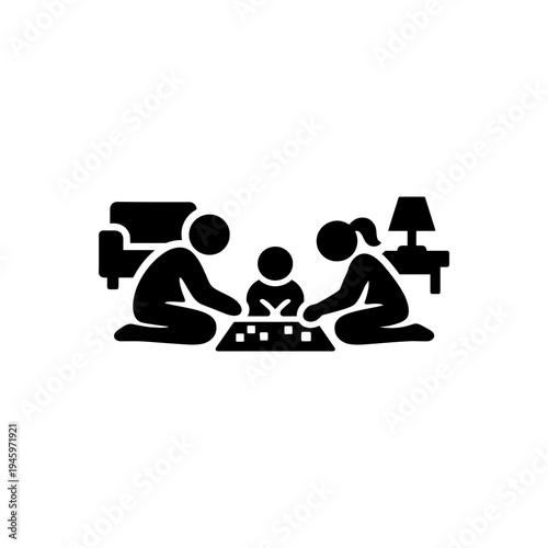 Family Playing Board Game Icon