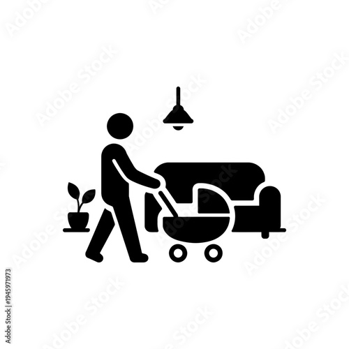 Father Walking Baby Stroller Icon