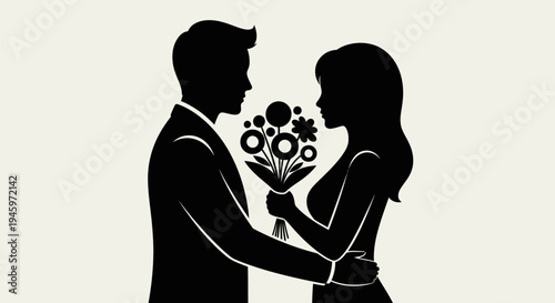 Man Giving Bouquet to Woman Silhouette.