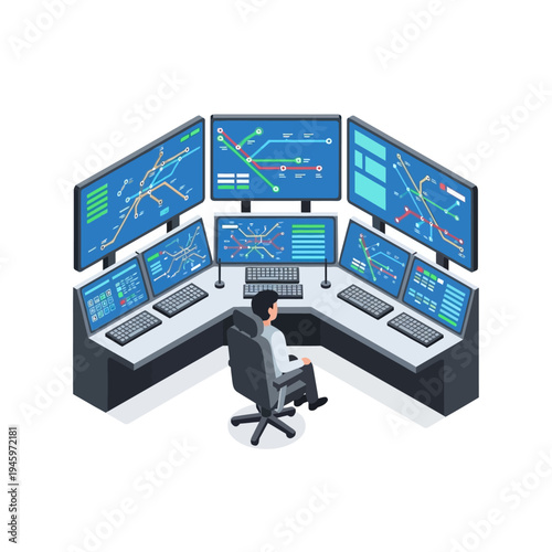 Control Room Operator Monitoring Multiple Screens.
